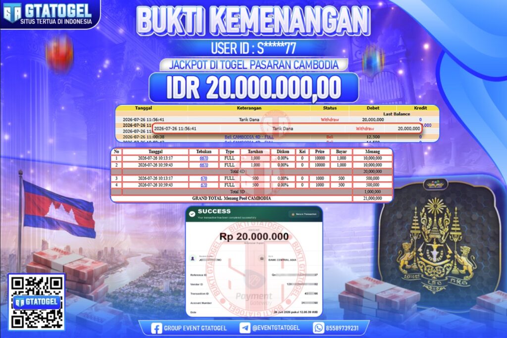 BUKTI WITHDRAW GTATOGEL KEMENANGAN JACKPOT DI TOGEL PASARAN CAMBODIA