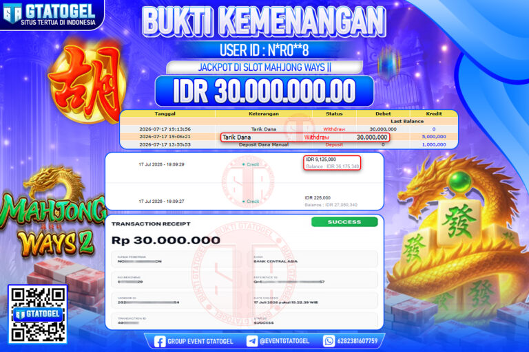 BUKTI WITHDRAW GTATOGEL KEMENANGAN JACKPOT DI SLOT MAHJONG WAYS ll
