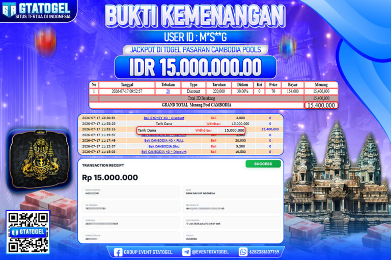 BUKTI WITHDRAW GTATOGEL KEMENANGAN JACKPOT DI TOGEL PASARAN CAMBODIA POOLS