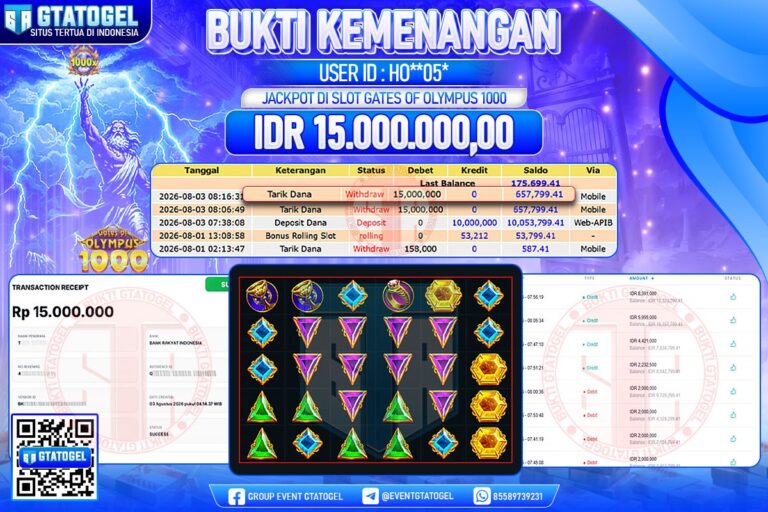 BUKTI WITHDRAW GTATOGEL KEMENANGAN JACKPOT DI SLOT GATES OF OLYMPUS 1000