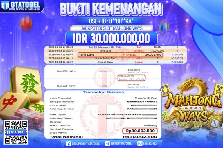 BUKTI WITHDRAW GTATOGEL KEMENANGAN JACKPOT DI SLOT MAHJONG WAYS