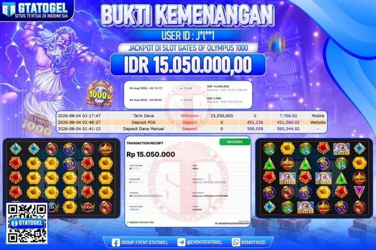 BUKTI WITHDRAW GTATOGEL KEMENANGAN JACKPOT DI SLOT GATES OF OLYMPUS 1000