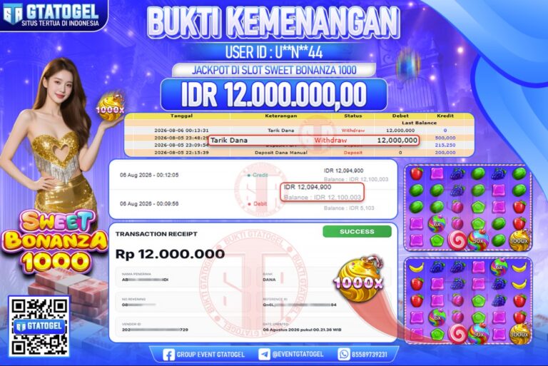 BUKTI WITHDRAW GTATOGEL KEMENANGAN JACKPOT DI SLOT SWEET BONANZA 1000