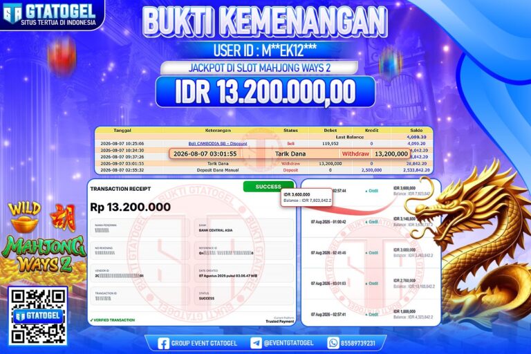 BUKTI WITHDRAW GTATOGEL KEMENANGAN JACKPOT DI SLOT MAHJONG WAYS 2
