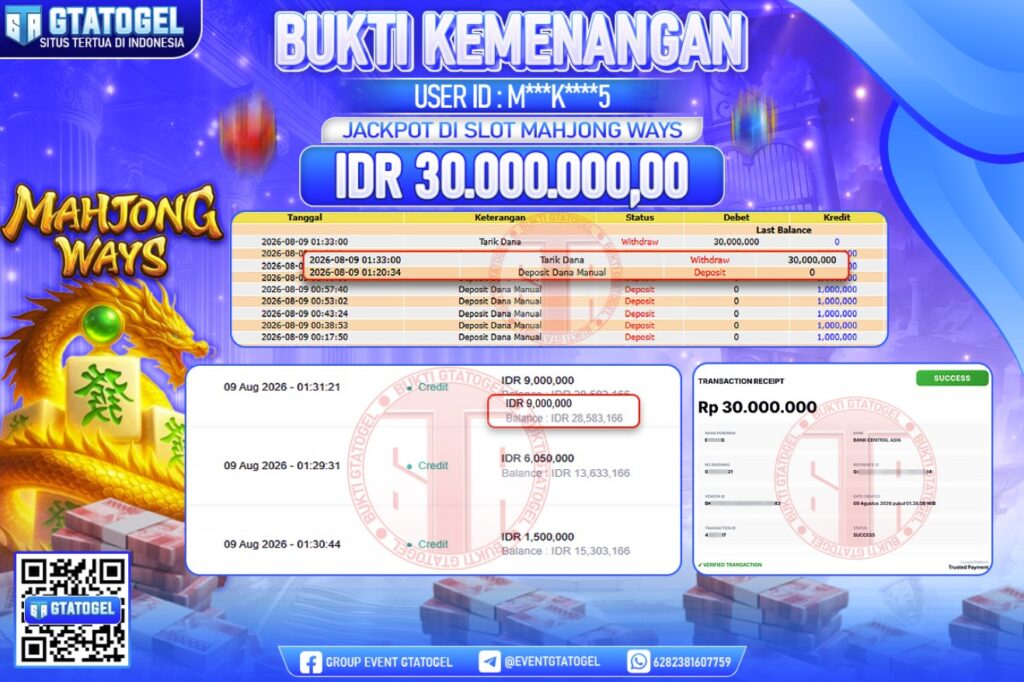 BUKTI WITHDRAW GTATOGEL KEMENANGAN JACKPOT DI SLOT MAHJONG WAYS